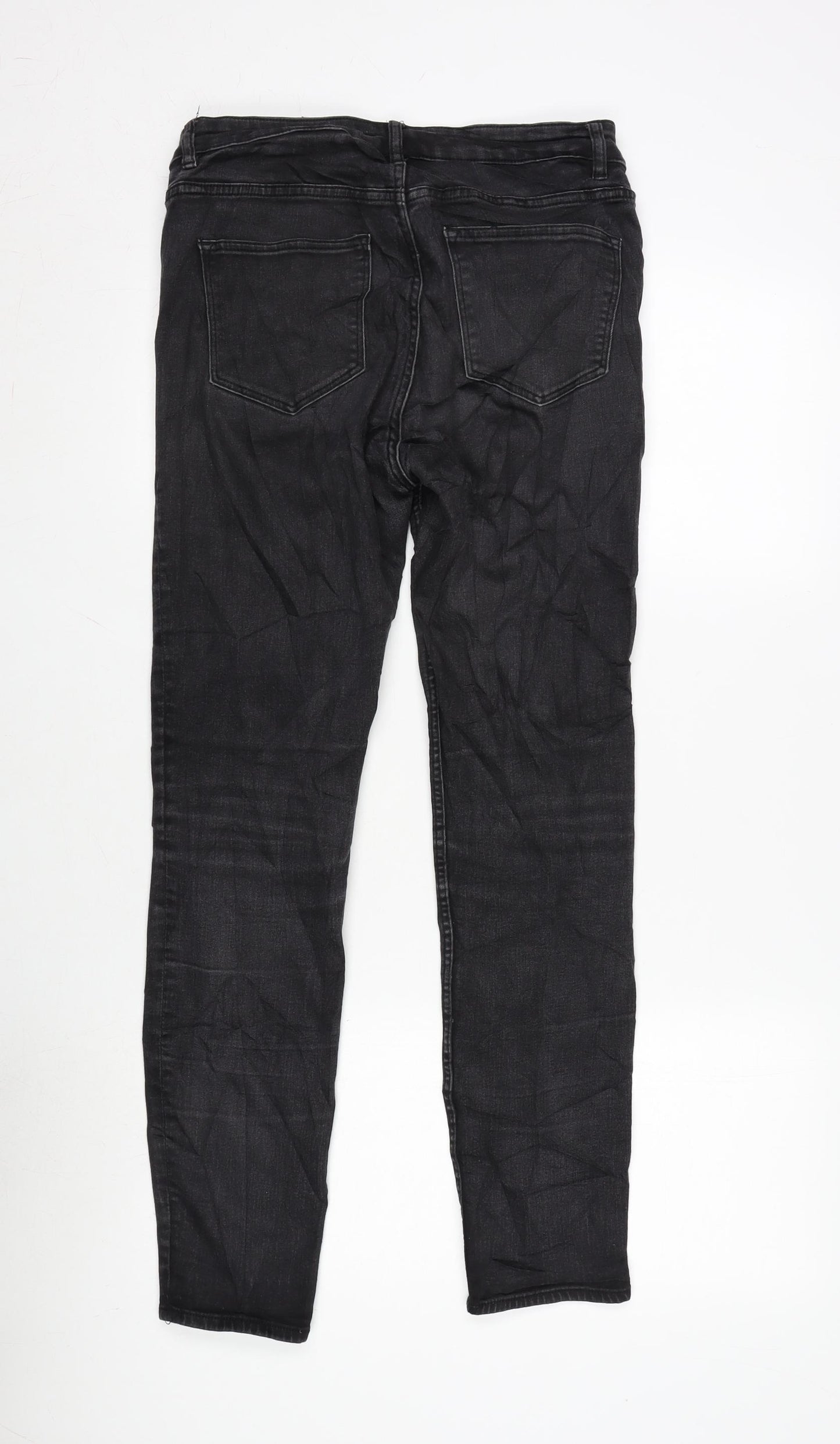 H&M Womens Grey Cotton Blend Tapered Jeans Size 10 L29 in Regular Zip