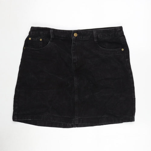 F&F Womens Grey Cotton A-Line Skirt Size 14 Zip