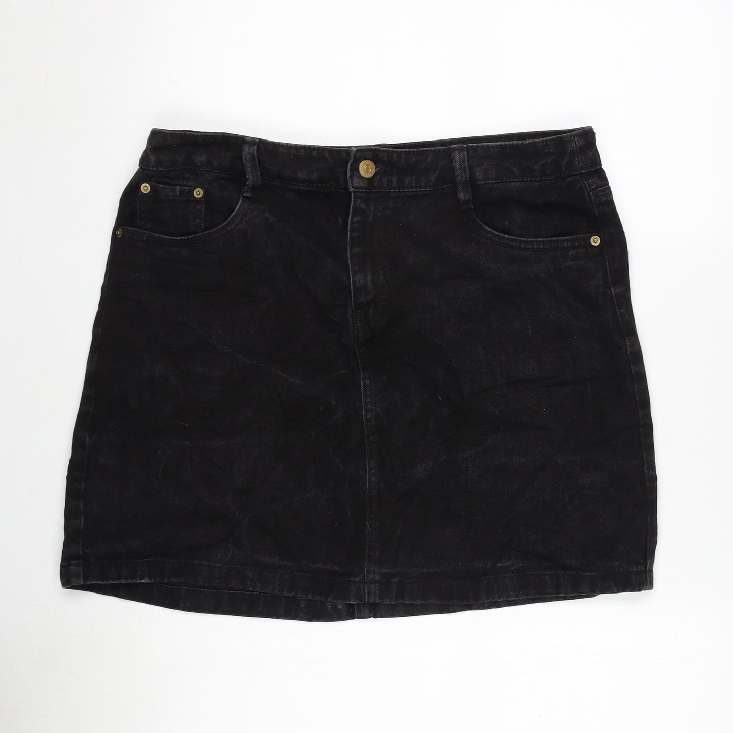 F&F Womens Grey Cotton A-Line Skirt Size 14 Zip