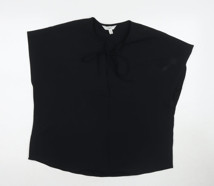 Marks and Spencer Womens Black Polyester Basic T-Shirt Size 14 V-Neck
