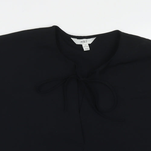 Marks and Spencer Womens Black Polyester Basic T-Shirt Size 14 V-Neck