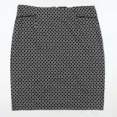 W Womens Black Check Polyester A-Line Skirt Size 32 in Zip