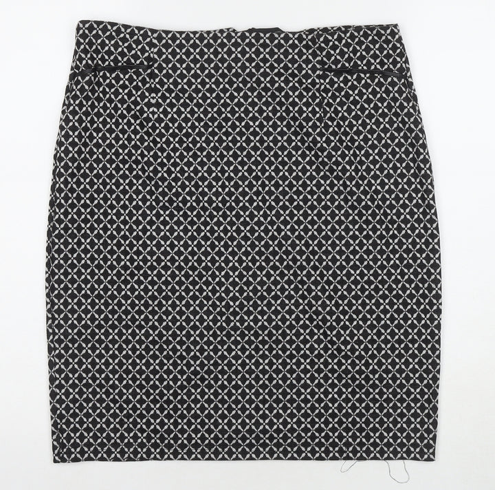 W Womens Black Check Polyester A-Line Skirt Size 32 in Zip
