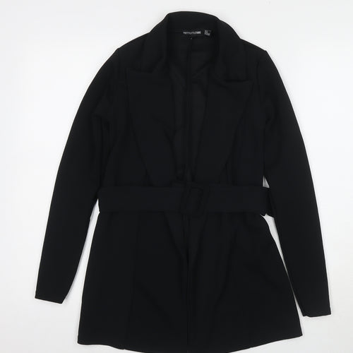 PRETTYLITTLETHING Womens Black Jacket Blazer Size 4 Tie