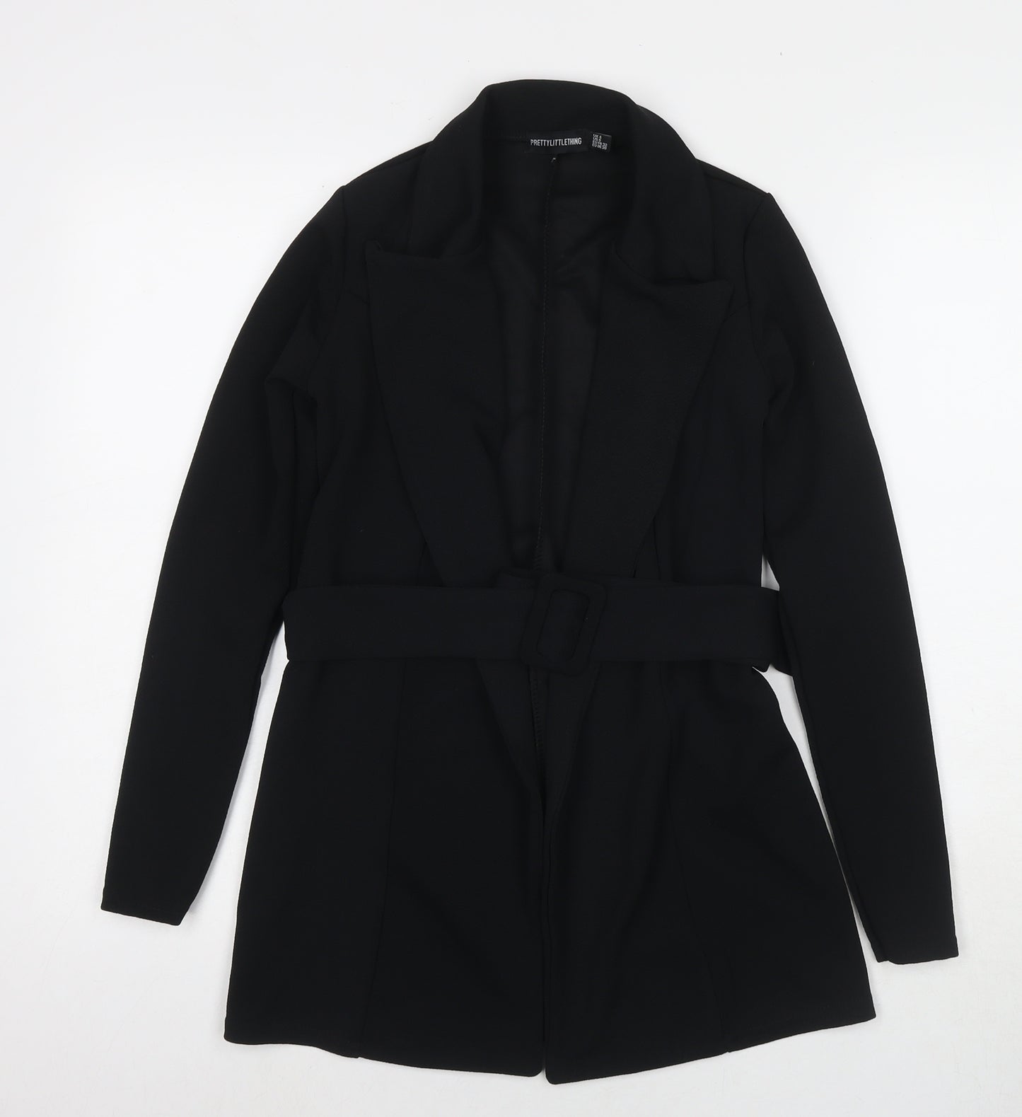 PRETTYLITTLETHING Womens Black Jacket Blazer Size 4 Tie
