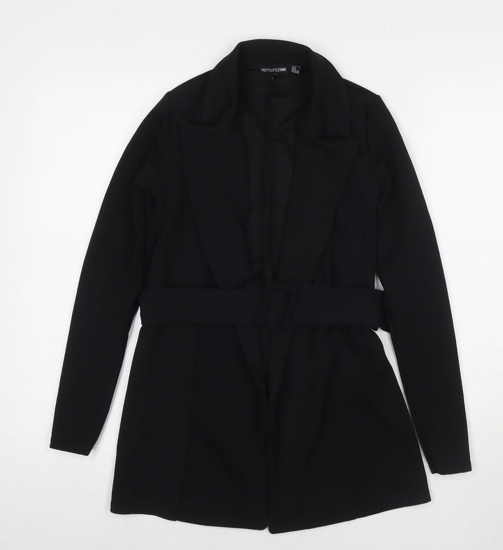 PRETTYLITTLETHING Womens Black Jacket Blazer Size 4 Tie