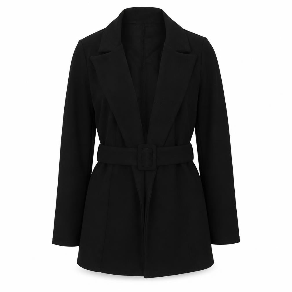 Front view of PRETTYLITTLETHING women’s black jacket blazer, size UK 4, tie