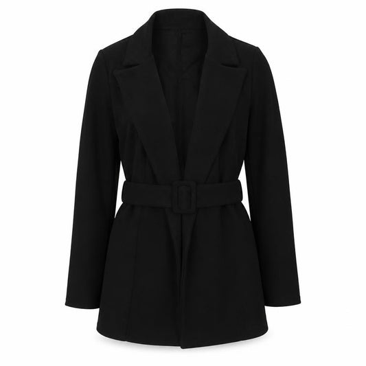 Front view of PRETTYLITTLETHING women’s black jacket blazer, size UK 4, tie