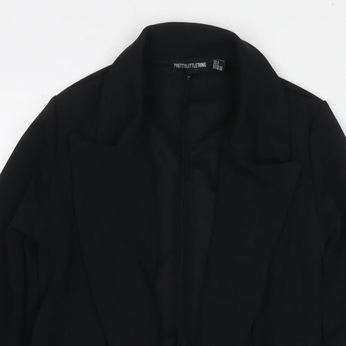 PRETTYLITTLETHING Womens Black Jacket Blazer Size 4 Tie
