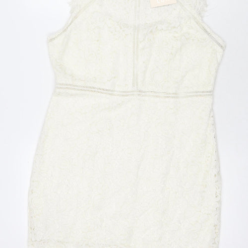 QED London Womens Ivory Polyester A-Line Size 14 Round Neck Pullover