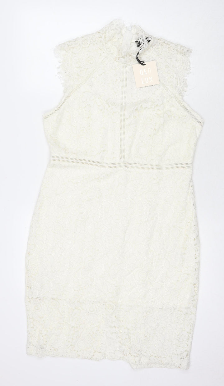 QED London Womens Ivory Polyester A-Line Size 14 Round Neck Pullover