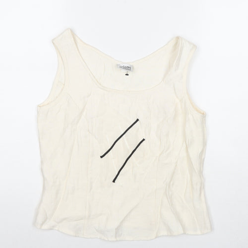 Jorli Womens White Viscose Basic Tank Size 10 Scoop Neck - Geometric Detail