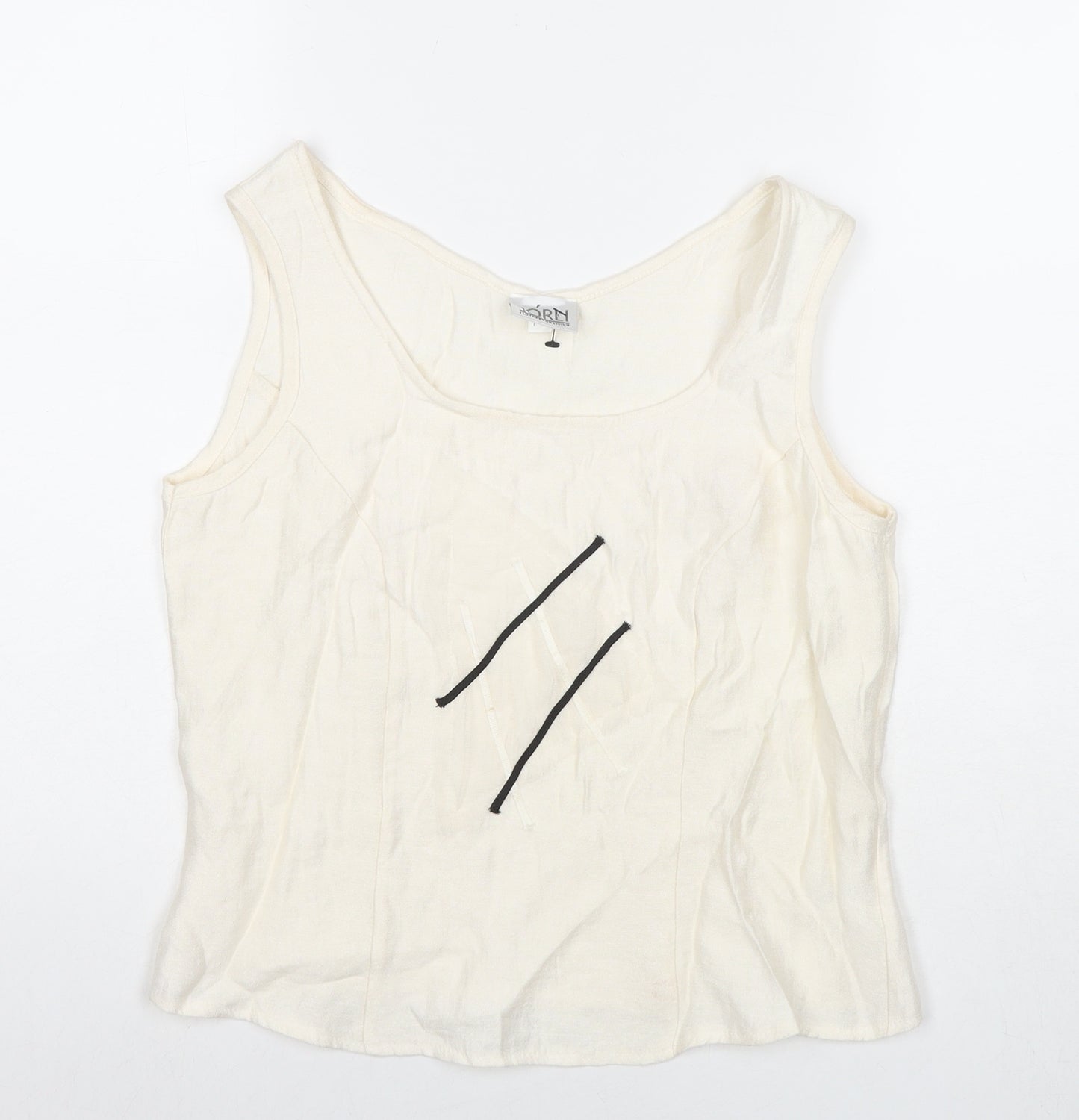 Jorli Womens White Viscose Basic Tank Size 10 Scoop Neck - Geometric Detail