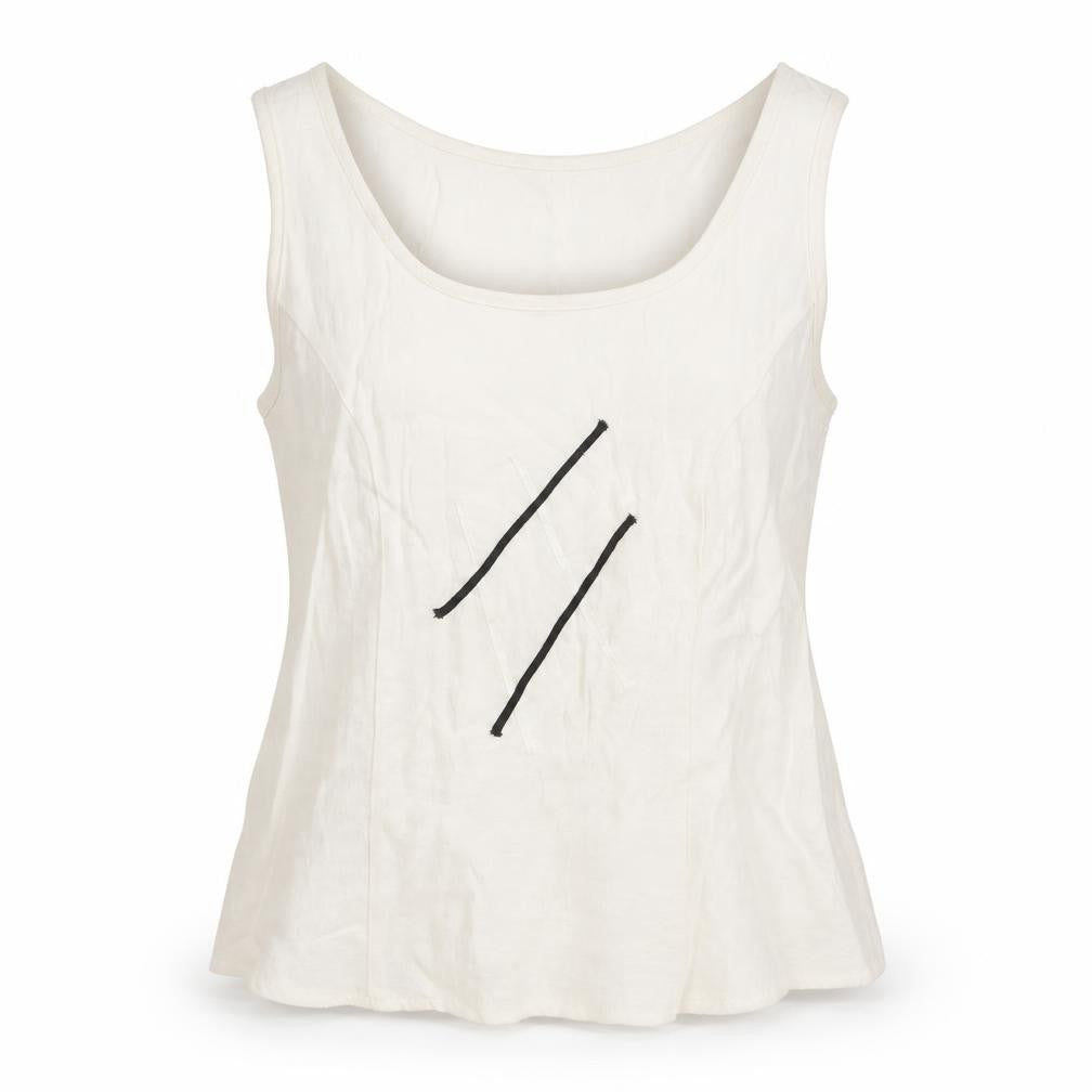 Front view of Jorli women’s white viscose basic tank, size UK 10, scoop neck - geometric detail