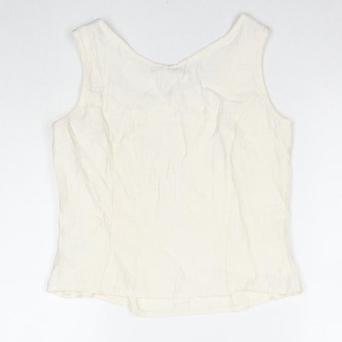 Jorli Womens White Viscose Basic Tank Size 10 Scoop Neck - Geometric Detail