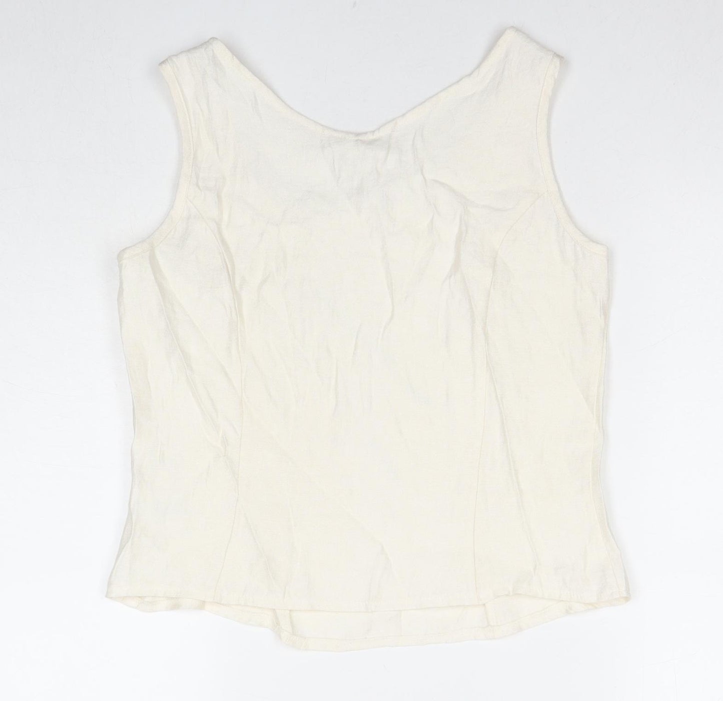 Jorli Womens White Viscose Basic Tank Size 10 Scoop Neck - Geometric Detail