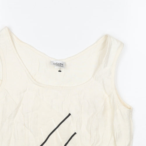 Jorli Womens White Viscose Basic Tank Size 10 Scoop Neck - Geometric Detail
