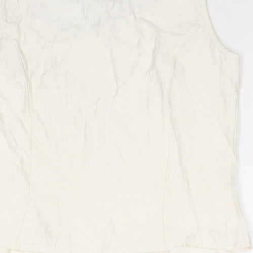 Jorli Womens White Viscose Basic Tank Size 10 Scoop Neck - Geometric Detail