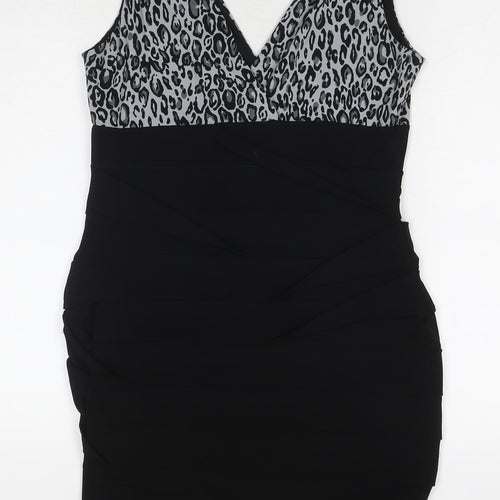 En Focus Studio Womens Black Animal Print Polyester A-Line Size 10 V-Neck Pullover - Leopard Print