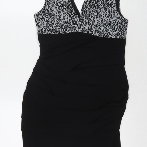 En Focus Studio Womens Black Animal Print Polyester A-Line Size 10 V-Neck Pullover - Leopard Print