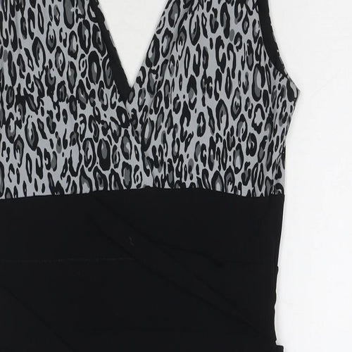En Focus Studio Womens Black Animal Print Polyester A-Line Size 10 V-Neck Pullover - Leopard Print