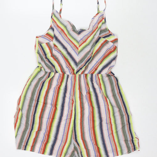 Warehouse Womens Multicoloured Striped Viscose Playsuit One-Piece Size 10 L3 in Pullover