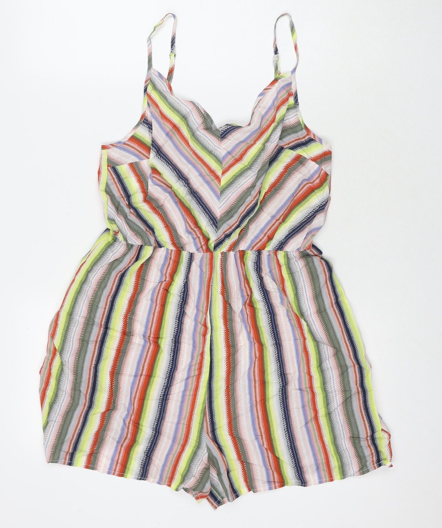 Warehouse Womens Multicoloured Striped Viscose Playsuit One-Piece Size 10 L3 in Pullover