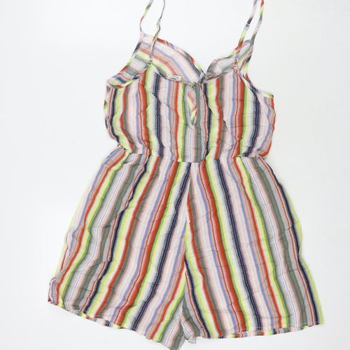 Warehouse Womens Multicoloured Striped Viscose Playsuit One-Piece Size 10 L3 in Pullover