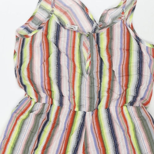 Warehouse Womens Multicoloured Striped Viscose Playsuit One-Piece Size 10 L3 in Pullover