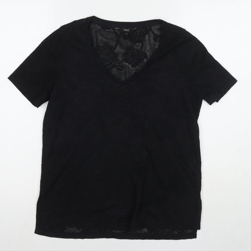 NEXT Womens Black Polyester Basic T-Shirt Size 10 V-Neck