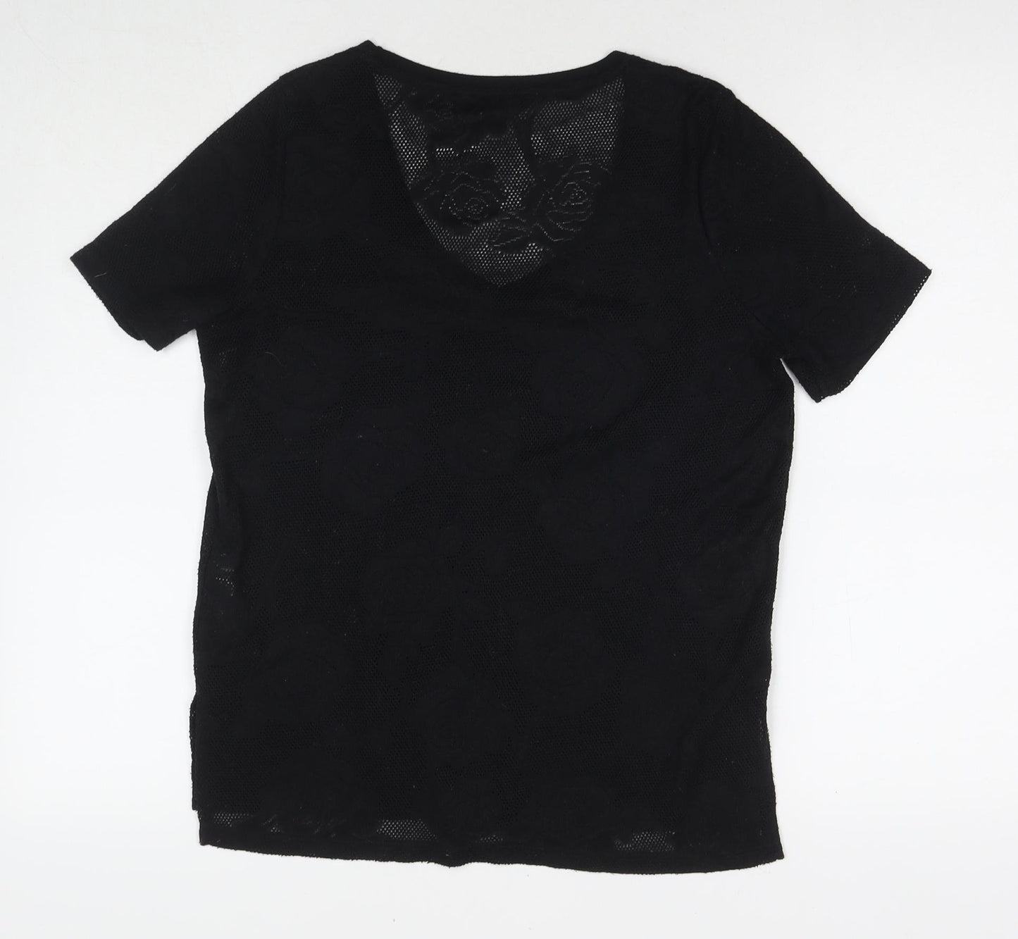 NEXT Womens Black Polyester Basic T-Shirt Size 10 V-Neck