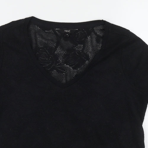 NEXT Womens Black Polyester Basic T-Shirt Size 10 V-Neck