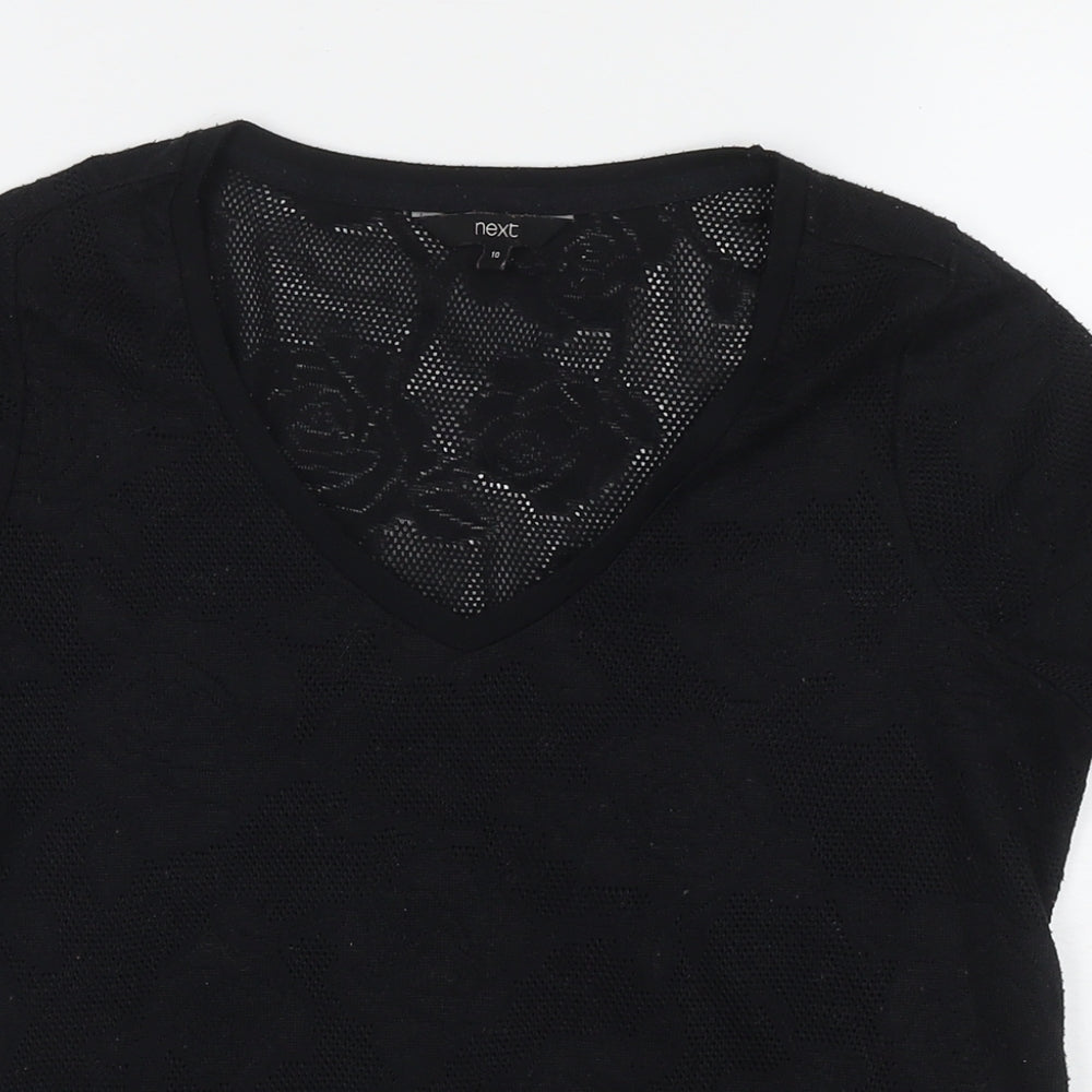 NEXT Womens Black Polyester Basic T-Shirt Size 10 V-Neck