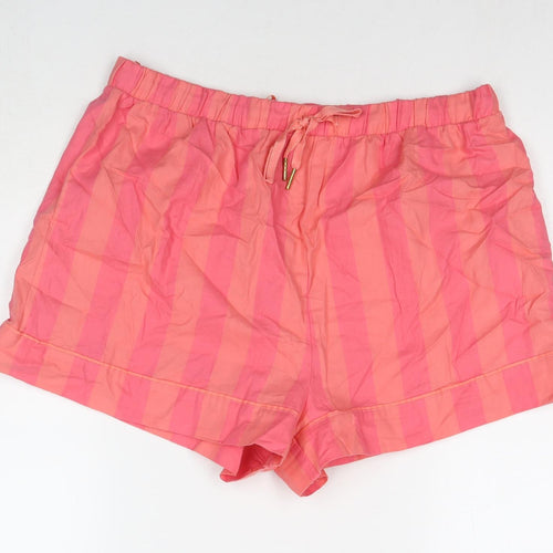 Marks and Spencer Womens Pink Striped Cotton Basic Shorts Size 16 L3 in Regular Drawstring