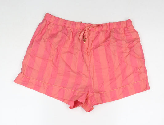 Marks and Spencer Womens Pink Striped Cotton Basic Shorts Size 16 L3 in Regular Drawstring