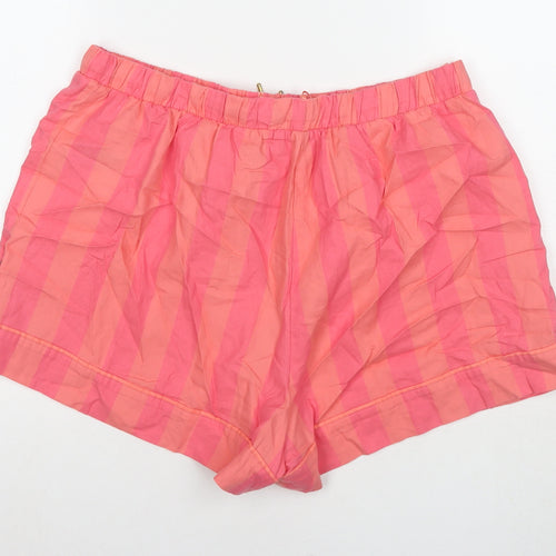 Marks and Spencer Womens Pink Striped Cotton Basic Shorts Size 16 L3 in Regular Drawstring