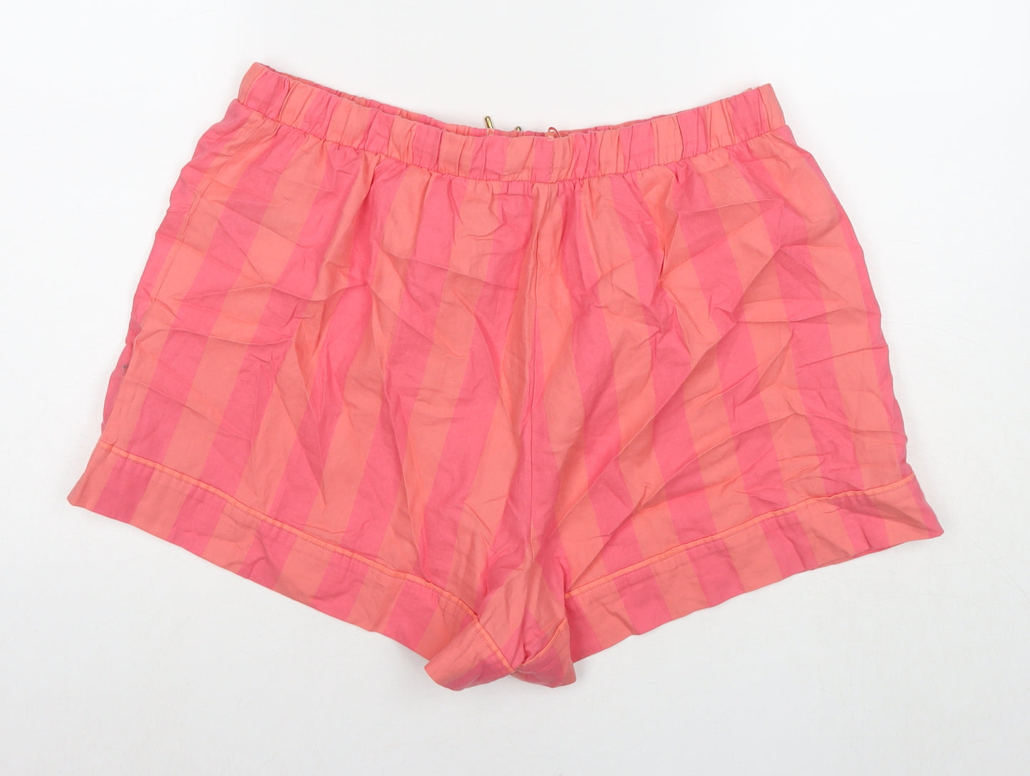 Marks and Spencer Womens Pink Striped Cotton Basic Shorts Size 16 L3 in Regular Drawstring