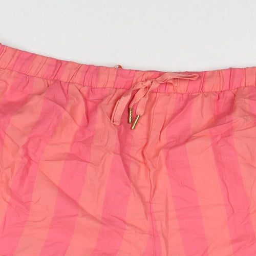 Marks and Spencer Womens Pink Striped Cotton Basic Shorts Size 16 L3 in Regular Drawstring