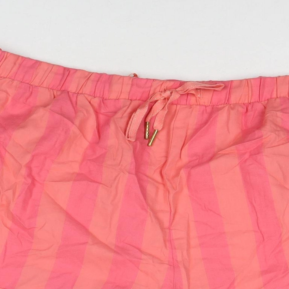 Marks and Spencer Womens Pink Striped Cotton Basic Shorts Size 16 L3 in Regular Drawstring