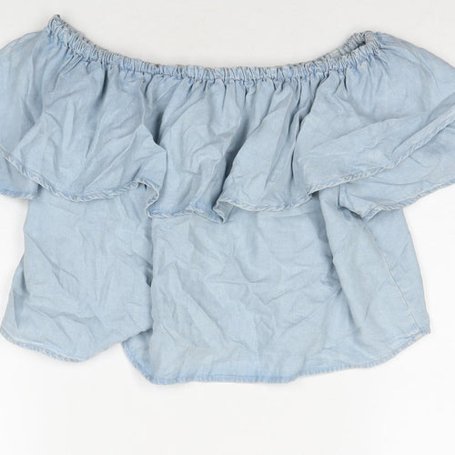 Zara Womens Blue Lyocell Basic T-Shirt Size XS Off the Shoulder