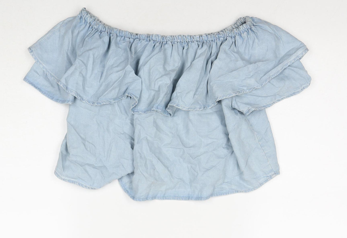 Zara Womens Blue Lyocell Basic T-Shirt Size XS Off the Shoulder