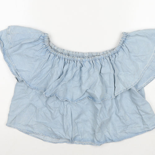 Zara Womens Blue Lyocell Basic T-Shirt Size XS Off the Shoulder