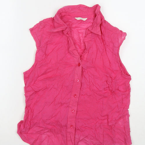 Marks and Spencer Womens Pink Cotton Basic Button-Up Size 16 Collared