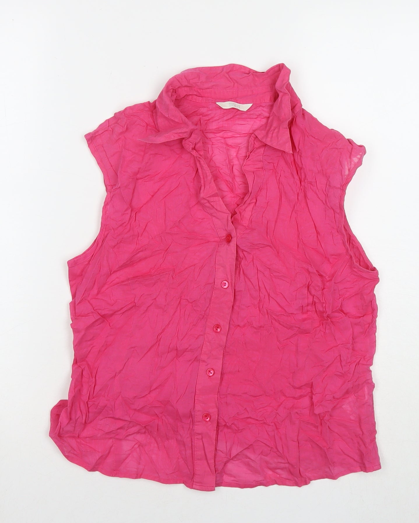 Marks and Spencer Womens Pink Cotton Basic Button-Up Size 16 Collared