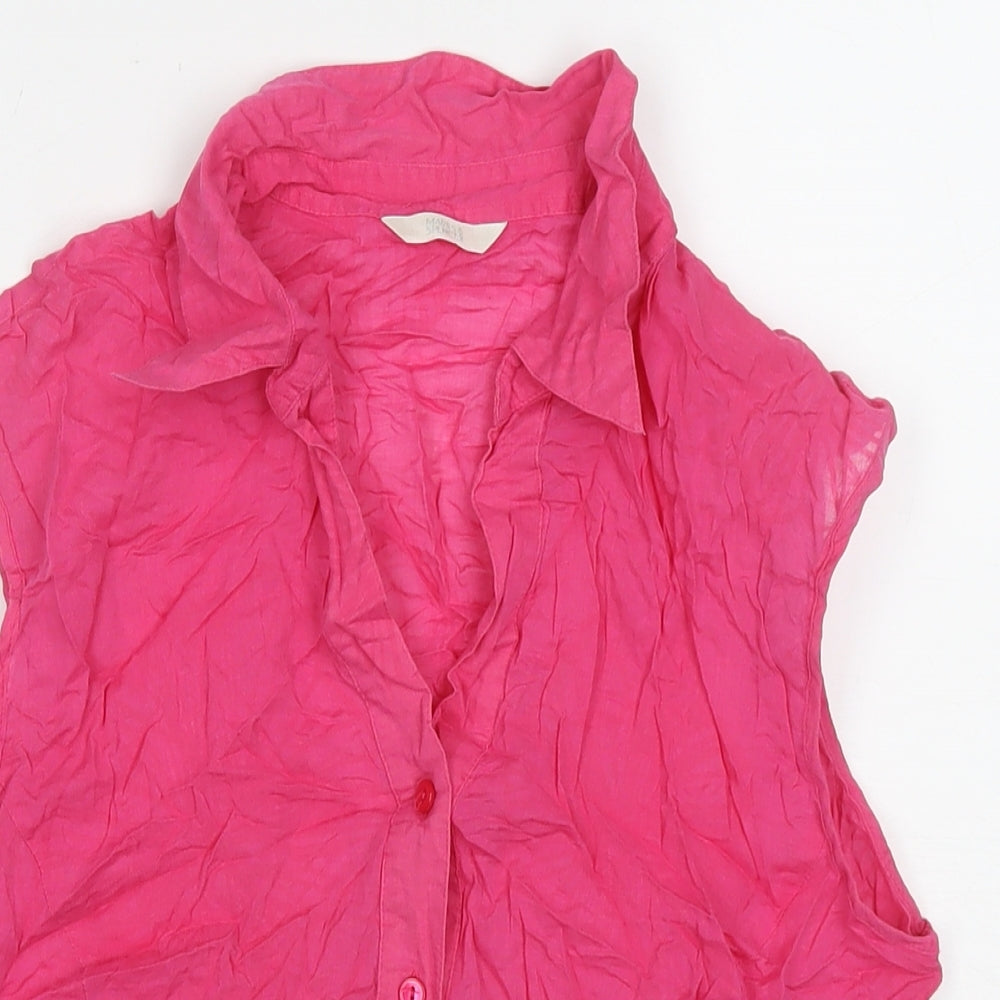 Marks and Spencer Womens Pink Cotton Basic Button-Up Size 16 Collared