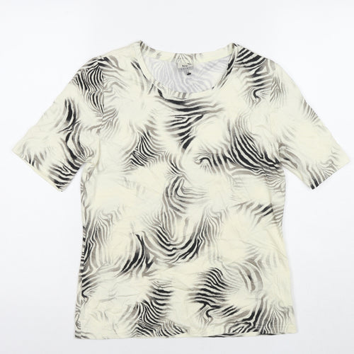 Tru. Womens Beige Geometric Viscose Basic T-Shirt Size 10 Round Neck