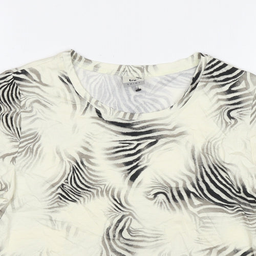 Tru. Womens Beige Geometric Viscose Basic T-Shirt Size 10 Round Neck