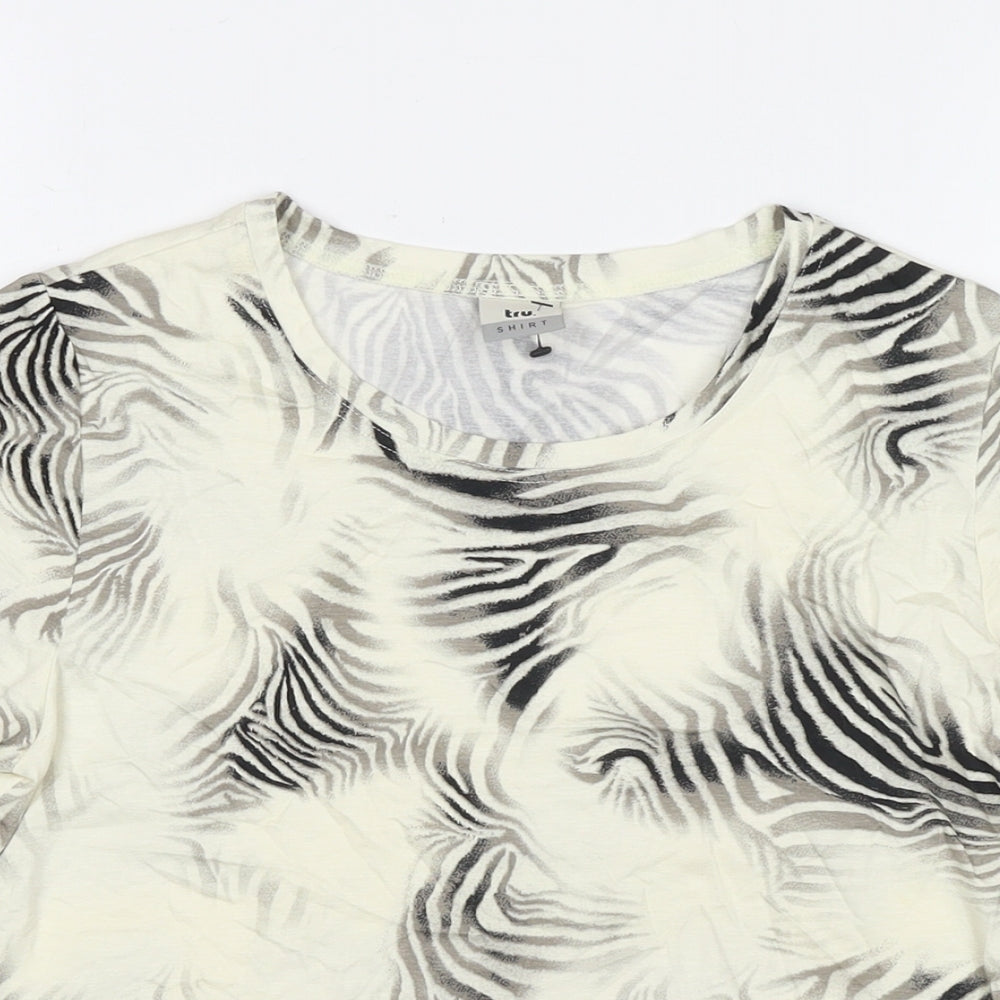 Tru. Womens Beige Geometric Viscose Basic T-Shirt Size 10 Round Neck