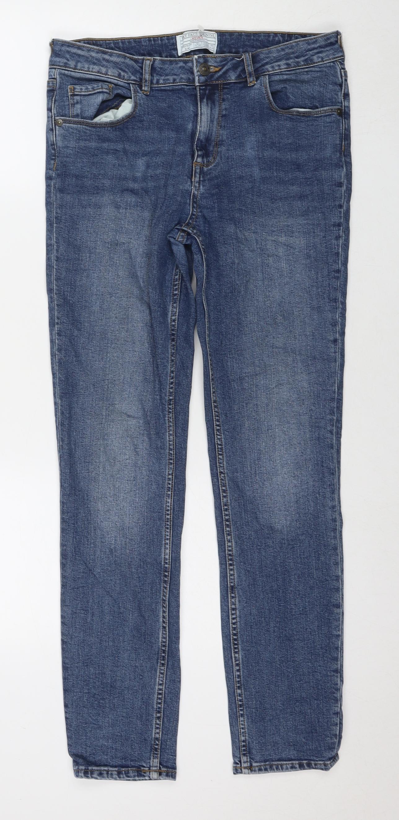 Fat Face Womens Blue Cotton Straight Jeans Size 10 L29 in Regular Zip