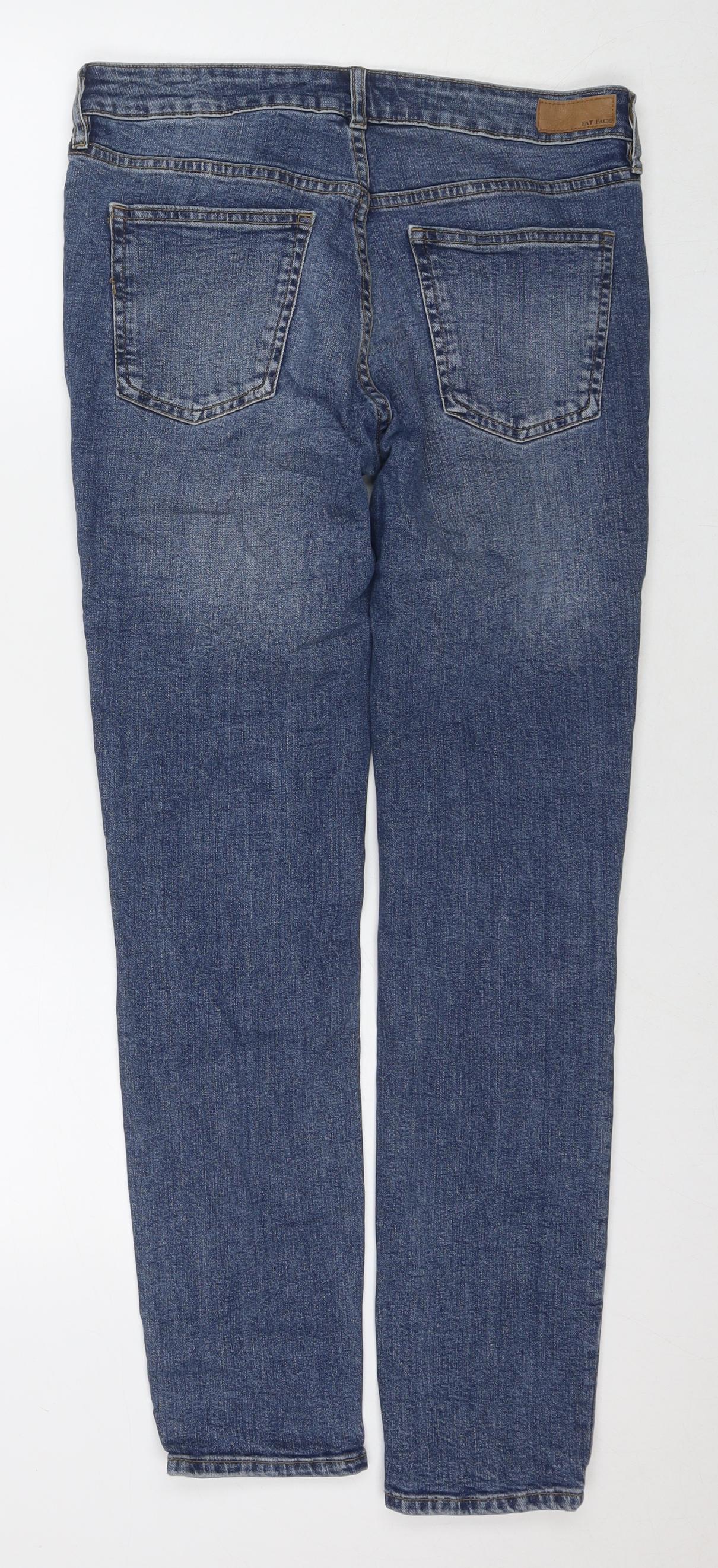 Fat Face Womens Blue Cotton Straight Jeans Size 10 L29 in Regular Zip